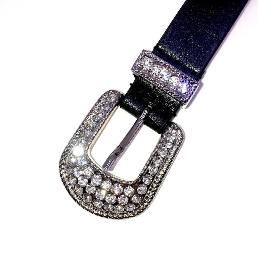 Black Belt with Silver Jeweled Buckle​​